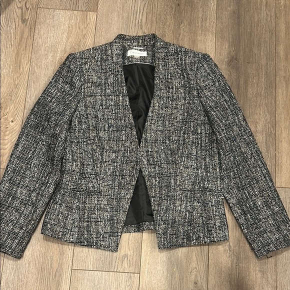 Calvin Klein Women’s Academia Navy Blue White Tweed Career Blazer Size 14 - Picture 1 of 11